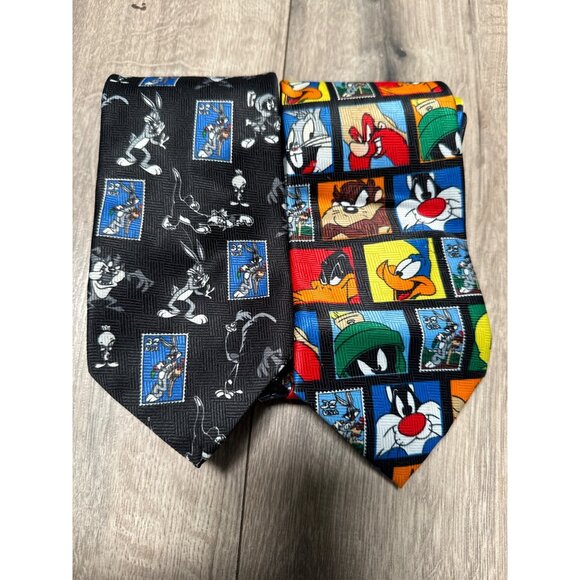 Looney Tunes Stamp Collection Ties By Warner Bros Mosiac Parquet Embossed Silk N - Picture 1 of 5